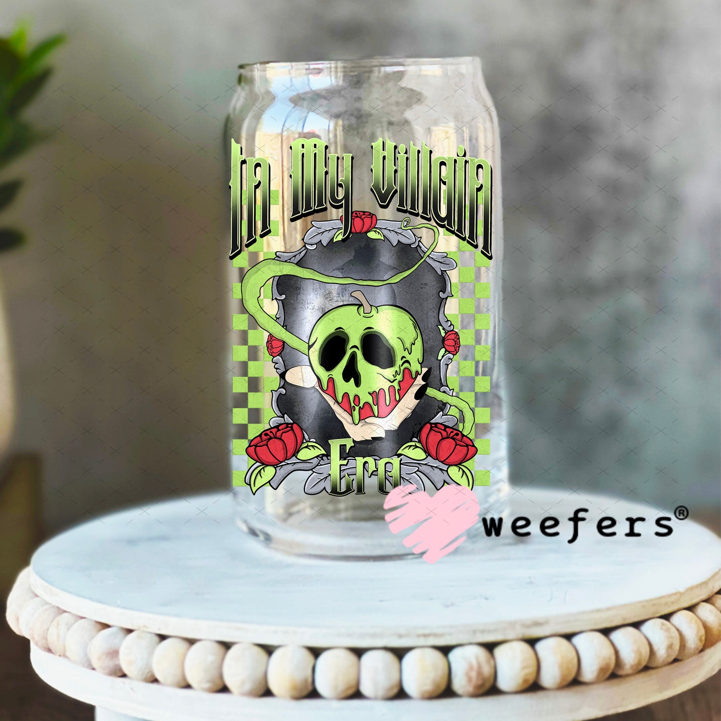 In My Villain Era On UV DTF Decal 16oz Libbey Glass Original Size Weefers