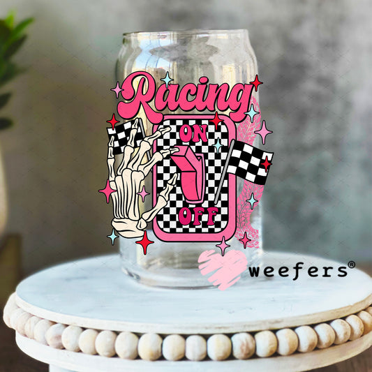 Racing On UV DTF Decal 16oz Libbey Glass Original Size Weefers