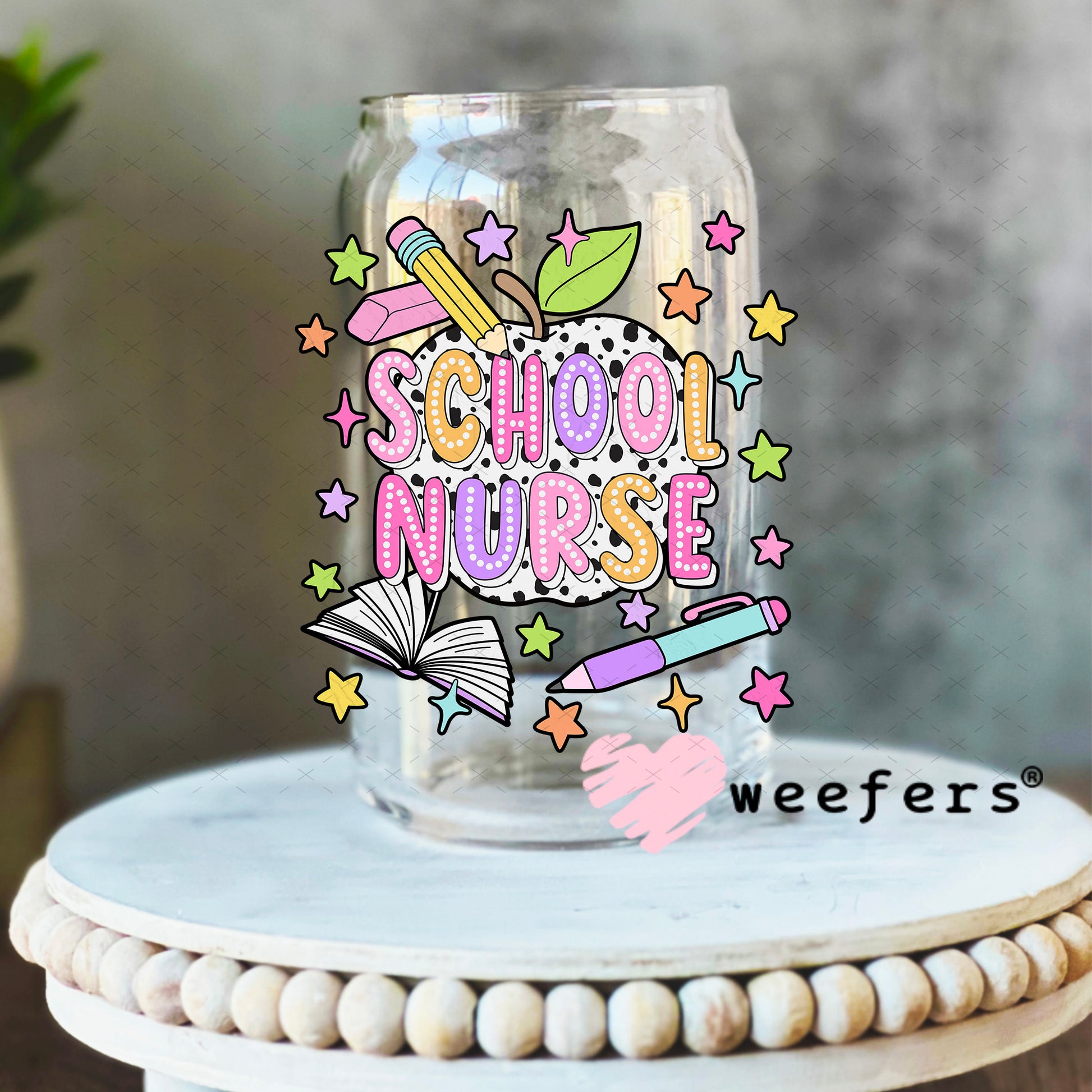School Nurse UV DTF Decal 16oz Libbey Glass Original Size Weefers