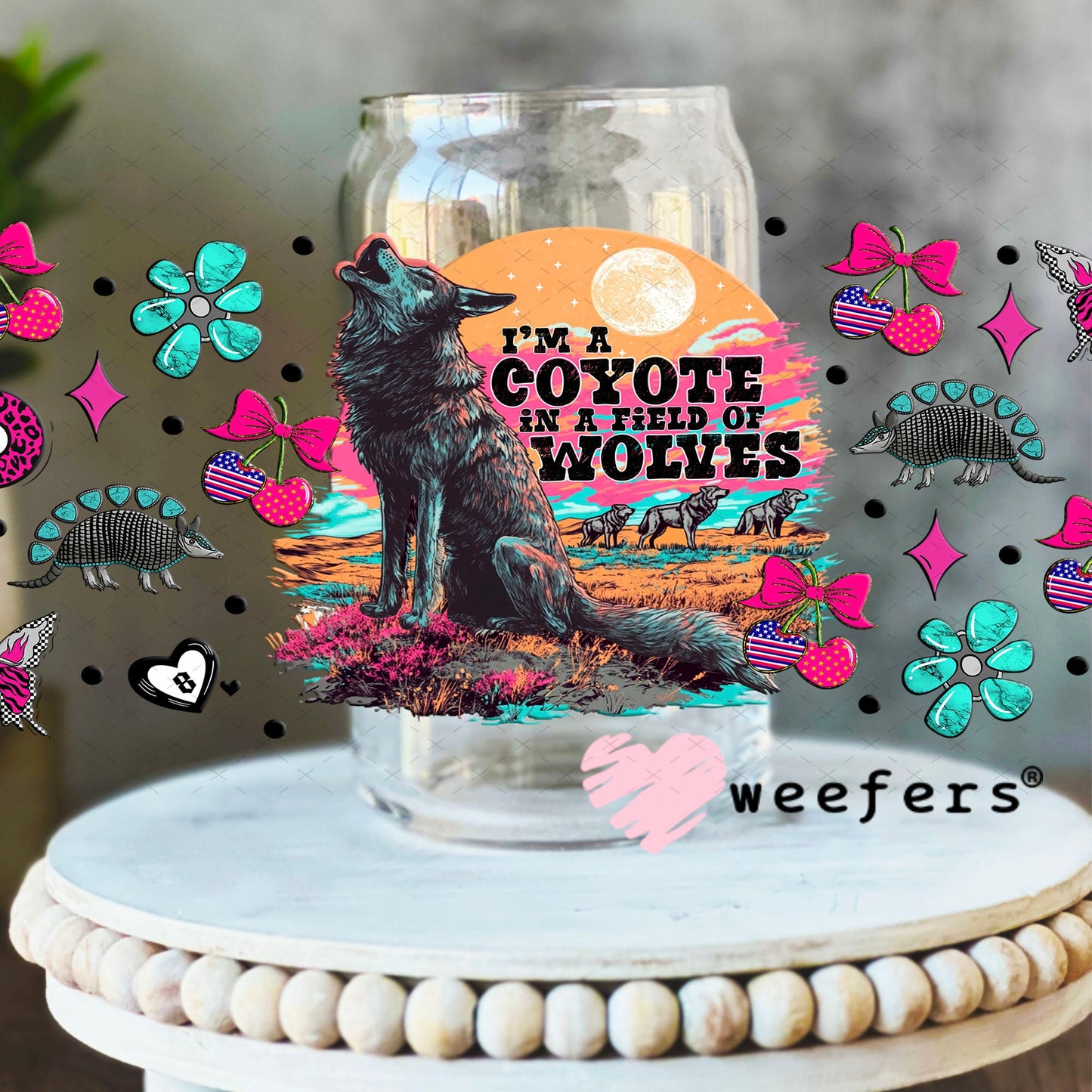 I'm a Coyote in a Field of Wolves UV DTF Cup Wrap - Weefers Exclusive 16oz Libbey Glass Original Size Cup Wrap Weefers