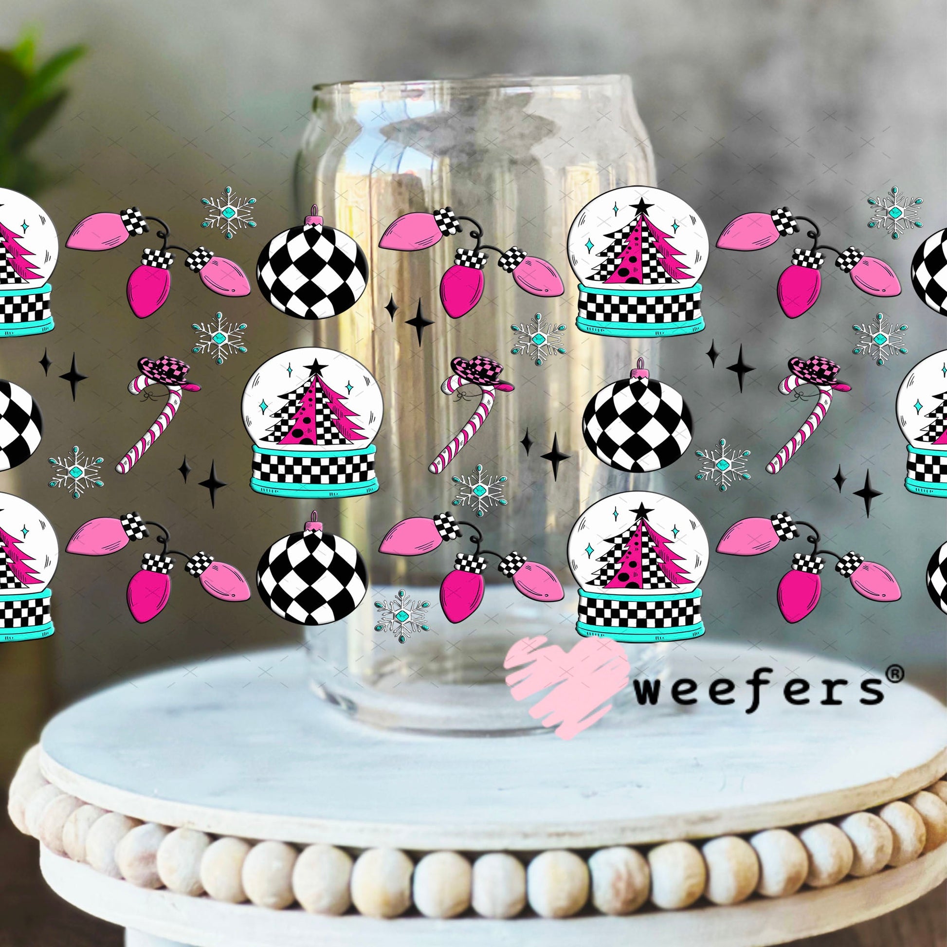 Western Christmas Pink and Black UV DTF Cup Wrap - Weefers Exclusive 16oz Libbey Glass Original Size Cup Wrap Weefers