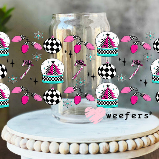 Western Christmas Pink and Black UV DTF Cup Wrap - Weefers Exclusive 16oz Libbey Glass Original Size Cup Wrap Weefers