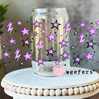 Purple Stars and Lightening Bolts UV DTF Cup Wrap - Weefers® Exclusive 16oz Libbey Glass Original Size Cup Wrap Weefers