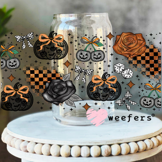 Black Lace Pumpkins and Roses UV DTF Cup Wrap - Weefers Exclusive 16oz Libbey Glass Original Size Weefers