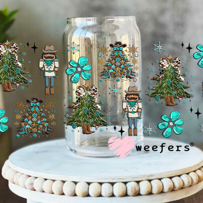 Western Nutcracker Christmas Trees UV DTF Cup Wrap - Weefers Exclusive 16oz Libbey Glass Original Size Cup Wrap Weefers