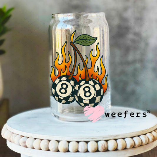 Fire Flam Eightball Cherries UV DTF Decal 16oz Libbey Glass Original Size Weefers