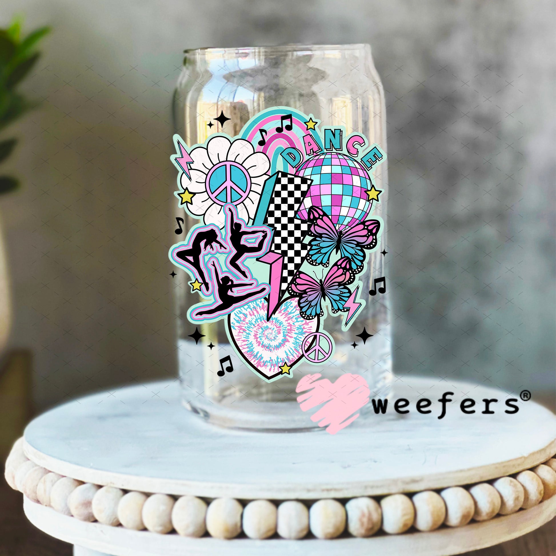 Retro Dance UV DTF Decal 16oz Libbey Glass Original Size Weefers