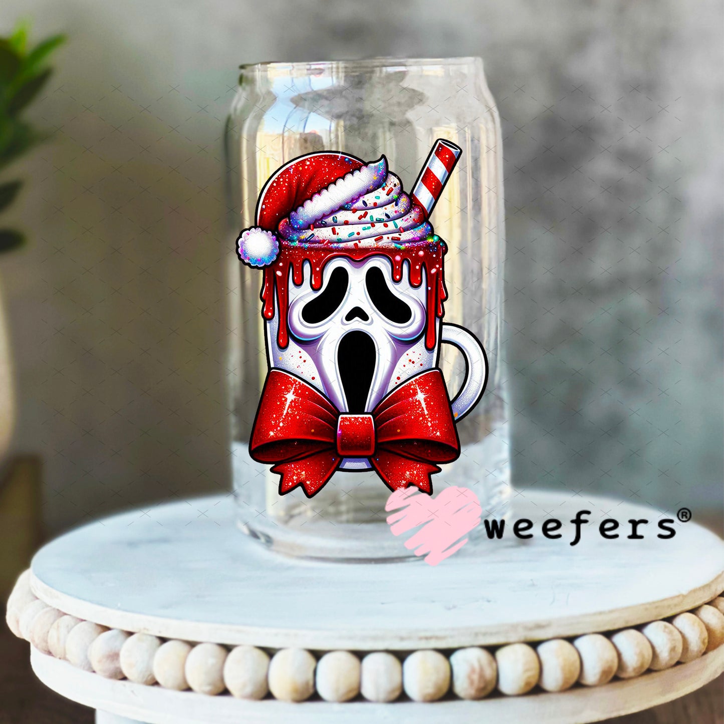 Christmas Ghost Guy UV DTF Decal 16oz Libbey Glass Original Size Weefers