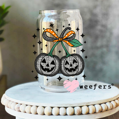 Black Lace Pumpkin Cherries UV DTF Decal 16oz Libbey Glass Original Size Weefers