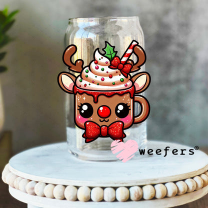 Hot Cocoa Christmas Reindeer UV DTF Decal 16oz Libbey Glass Original Size Weefers