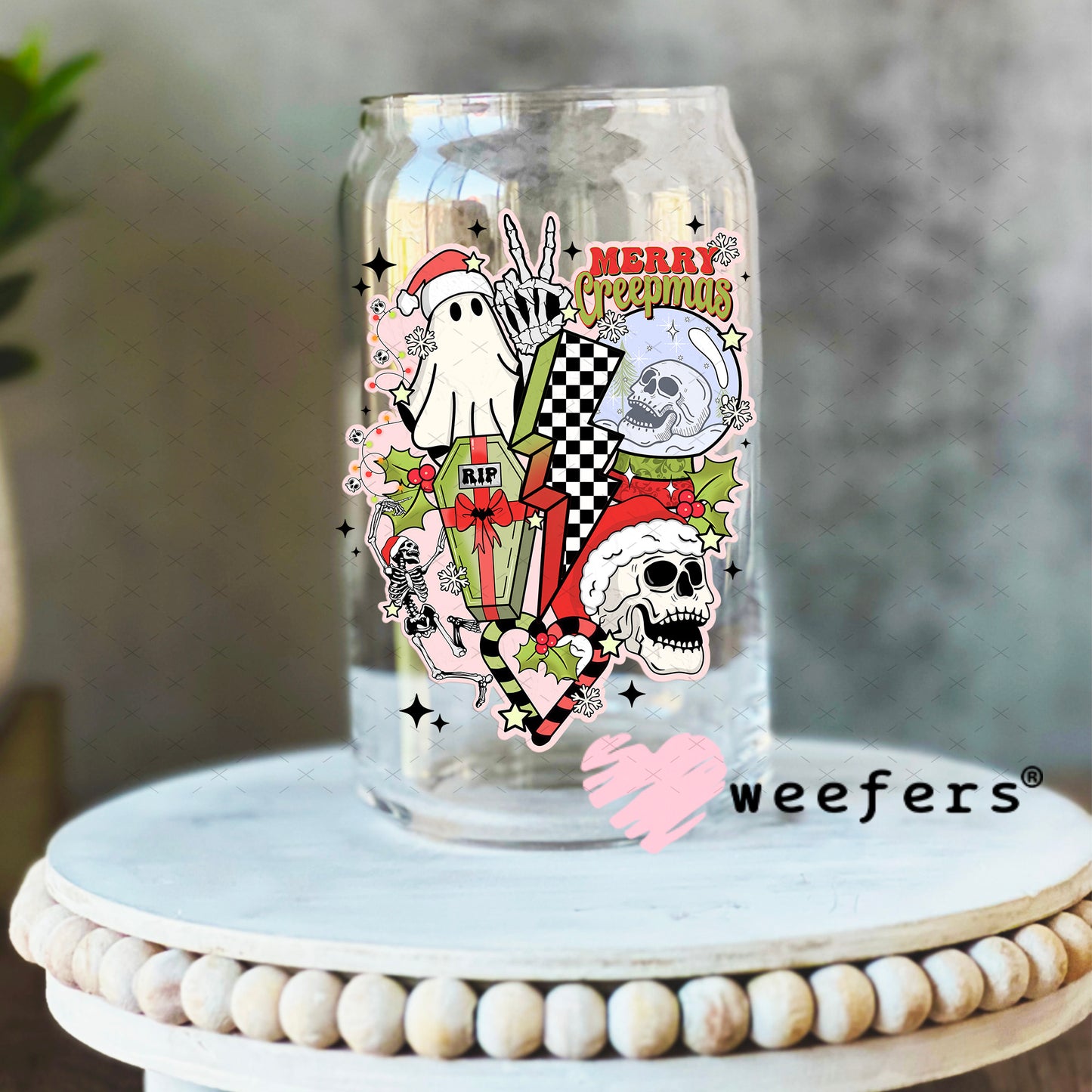 Retro Christmas Ghouls UV DTF Decal 16oz Libbey Glass Original Size Weefers