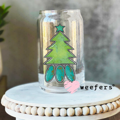 Turquoise Christmas Tree UV DTF Decal 16oz Libbey Glass Original Size Weefers