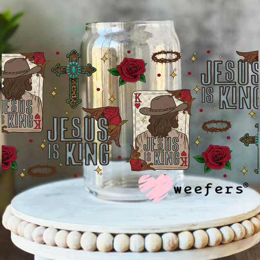 Jesus is King Card UV DTF Cup Wrap - Weefers Exclusive 16oz Libbey Glass Original Size Weefers