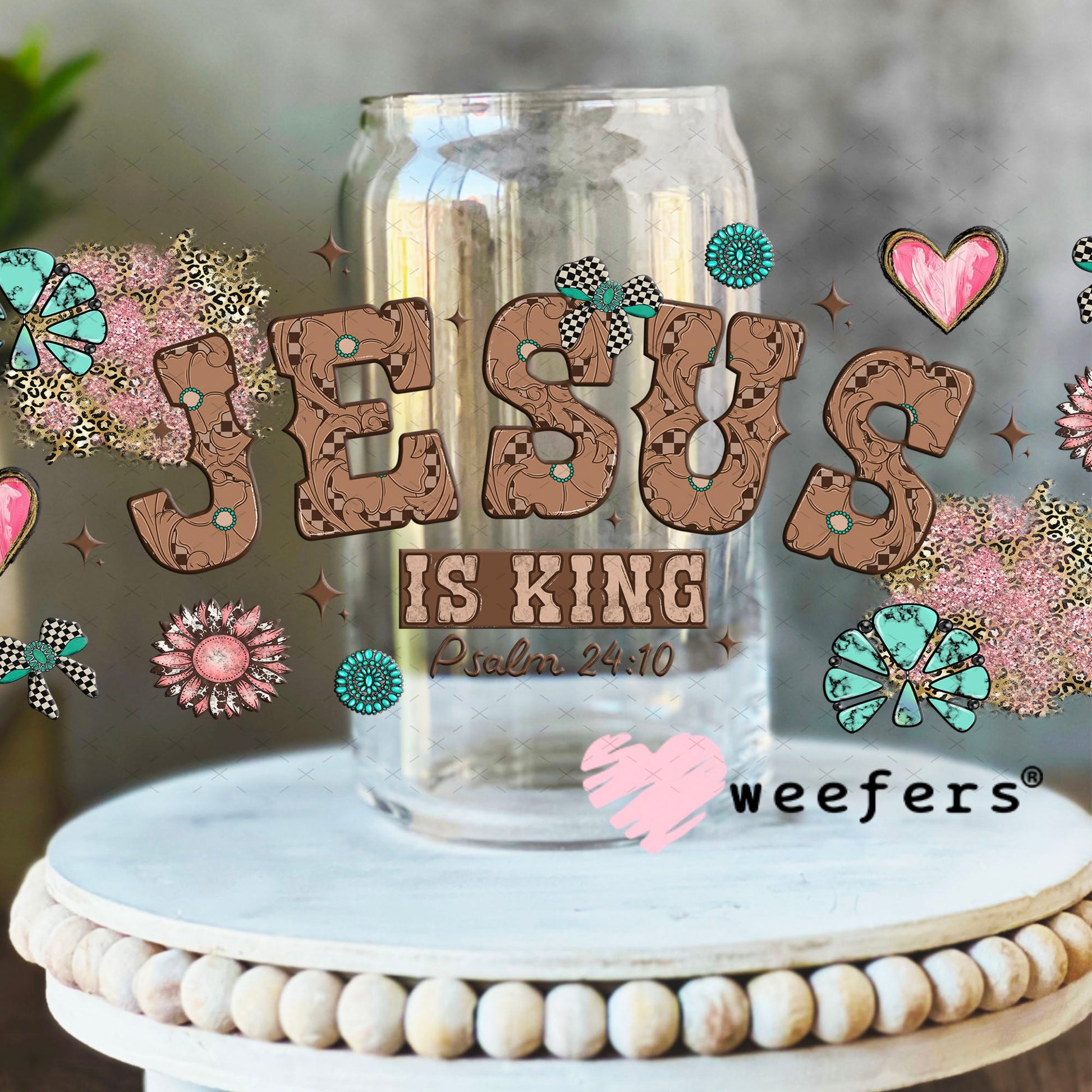 Jesus is King Psalm 24:10 UV DTF Cup Wrap - Weefers Exclusive 16oz Libbey Glass Original Size Cup Wrap Weefers