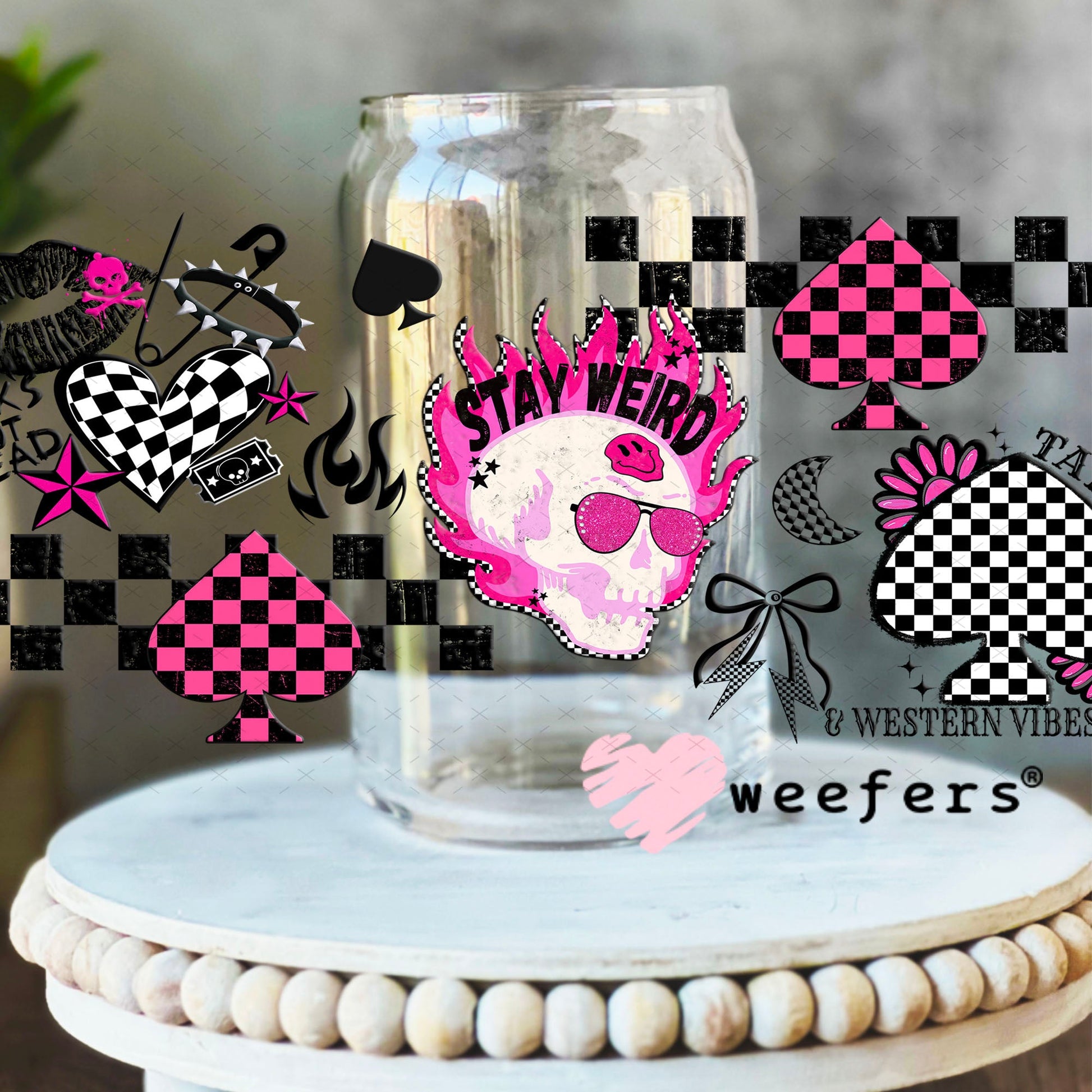 Punk is Not Dead Stay Weird UV DTF Cup Wrap - Weefers® Exclusive 16oz Libbey Glass Original Size Cup Wrap Weefers