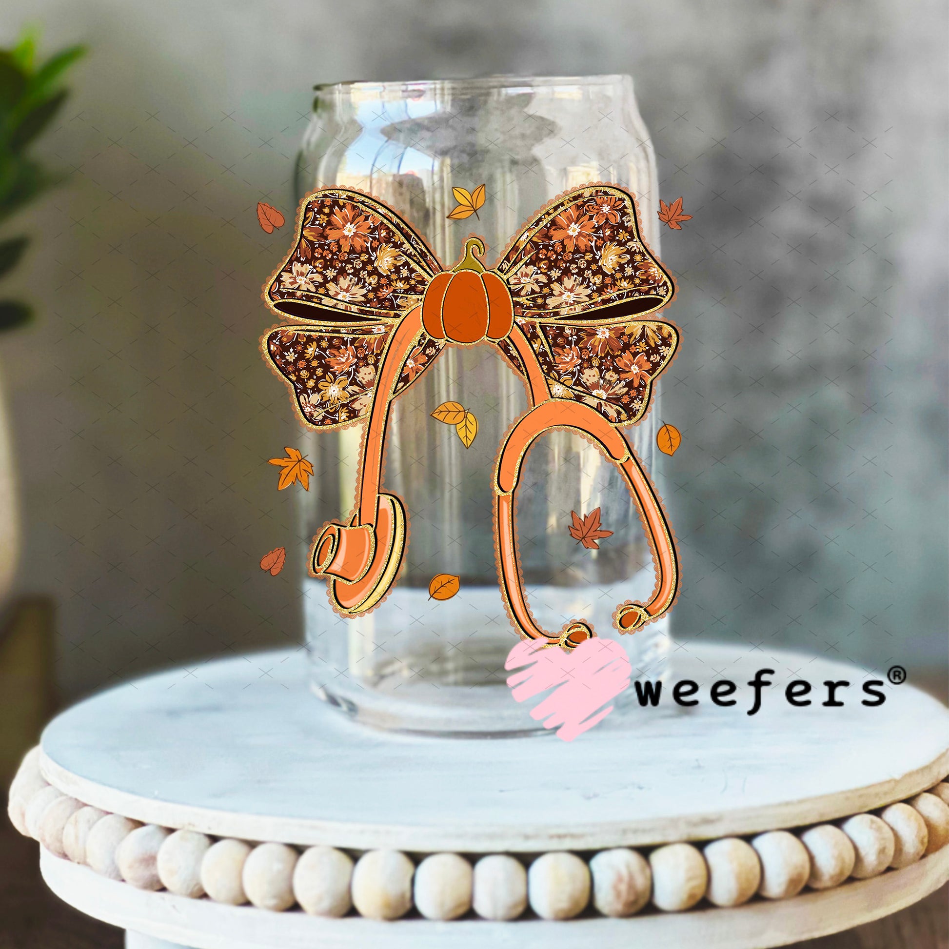 Fall Nurse Stethoscope UV DTF Decal 16oz Libbey Glass Original Size Weefers