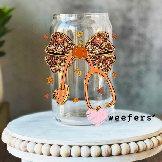 Fall Nurse Stethoscope UV DTF Decal 16oz Libbey Glass Original Size Weefers