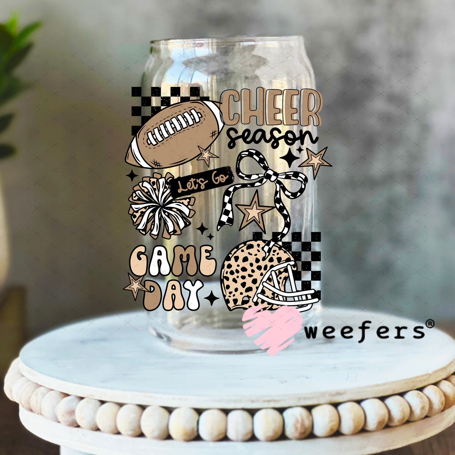 Cheer Season Game Day Pom Pom UV DTF Decal 16oz Libbey Glass Original Size Weefers