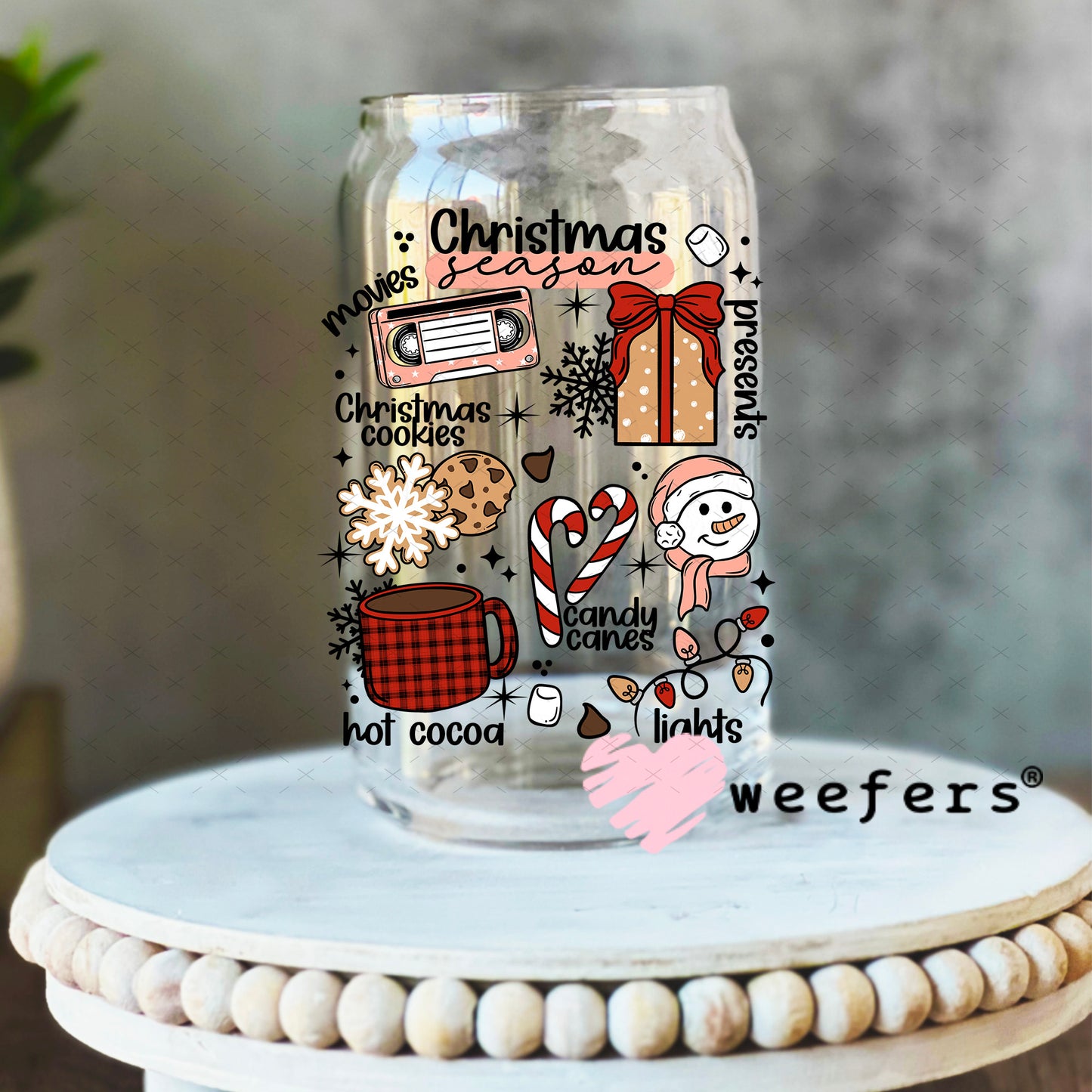 Christmas Favorite Things UV DTF Decal 16oz Libbey Glass Original Size Weefers