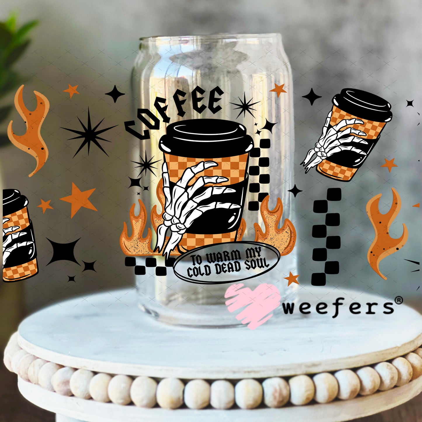 Coffee to Warm My Cold Soul UV DTF Cup Wrap 16oz Libbey Glass Original Size Weefers