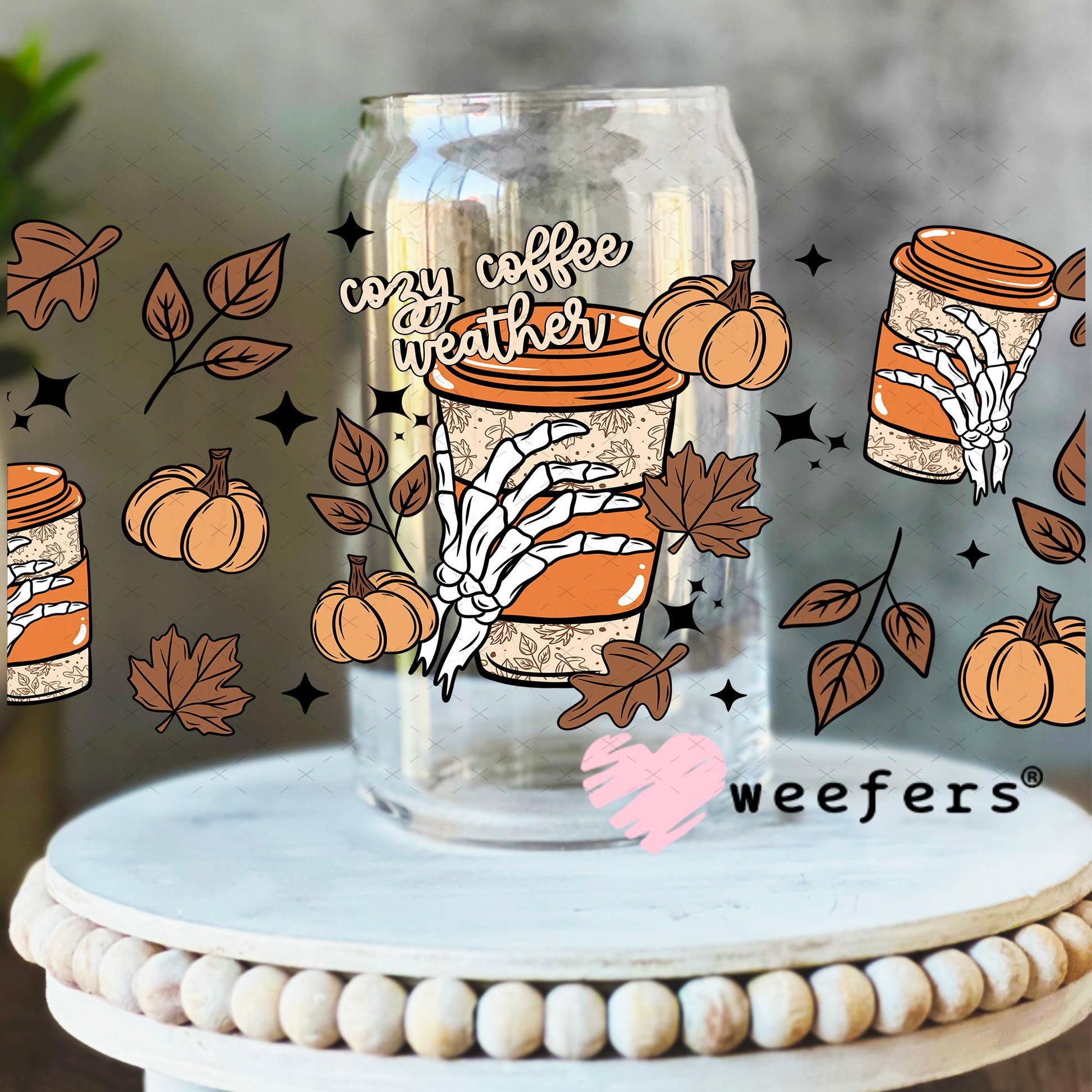 Cozy Coffee Weather UV DTF Cup Wrap 16oz Libbey Glass Original Size Weefers