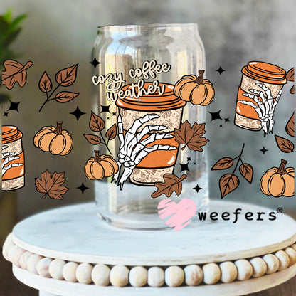Cozy Coffee Weather UV DTF Cup Wrap 16oz Libbey Glass Original Size Weefers