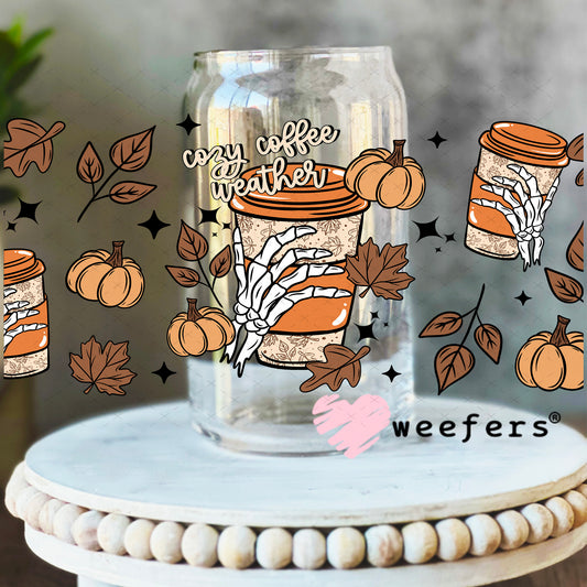Cozy Coffee Weather UV DTF Cup Wrap 16oz Libbey Glass Original Size Weefers