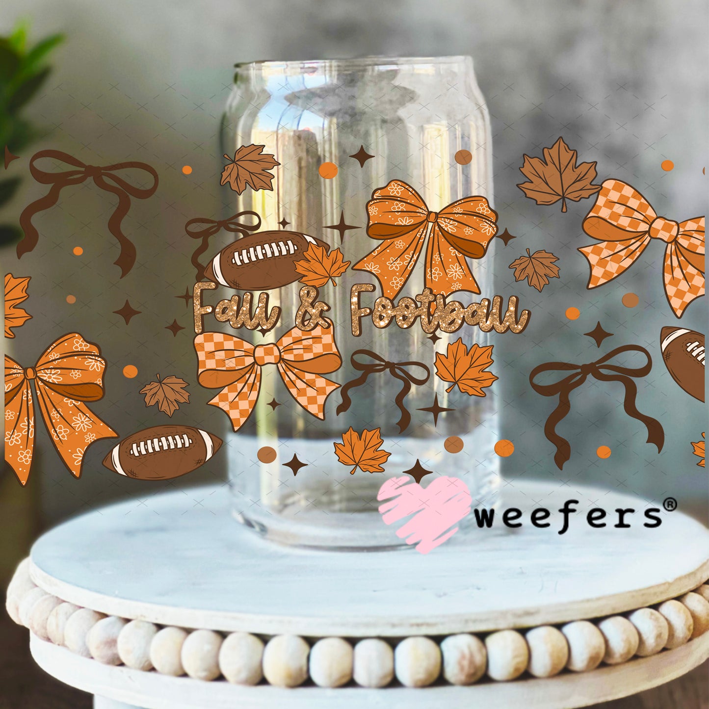 Fall and Football UV DTF Cup Wrap 16oz Libbey Glass Original Size Weefers