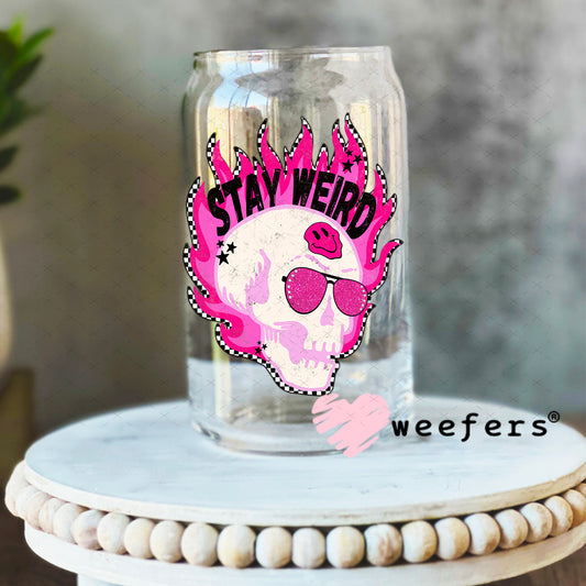 Stay Weird Pink Skull UV DTF Decal 16oz Libbey Glass Original Size Weefers