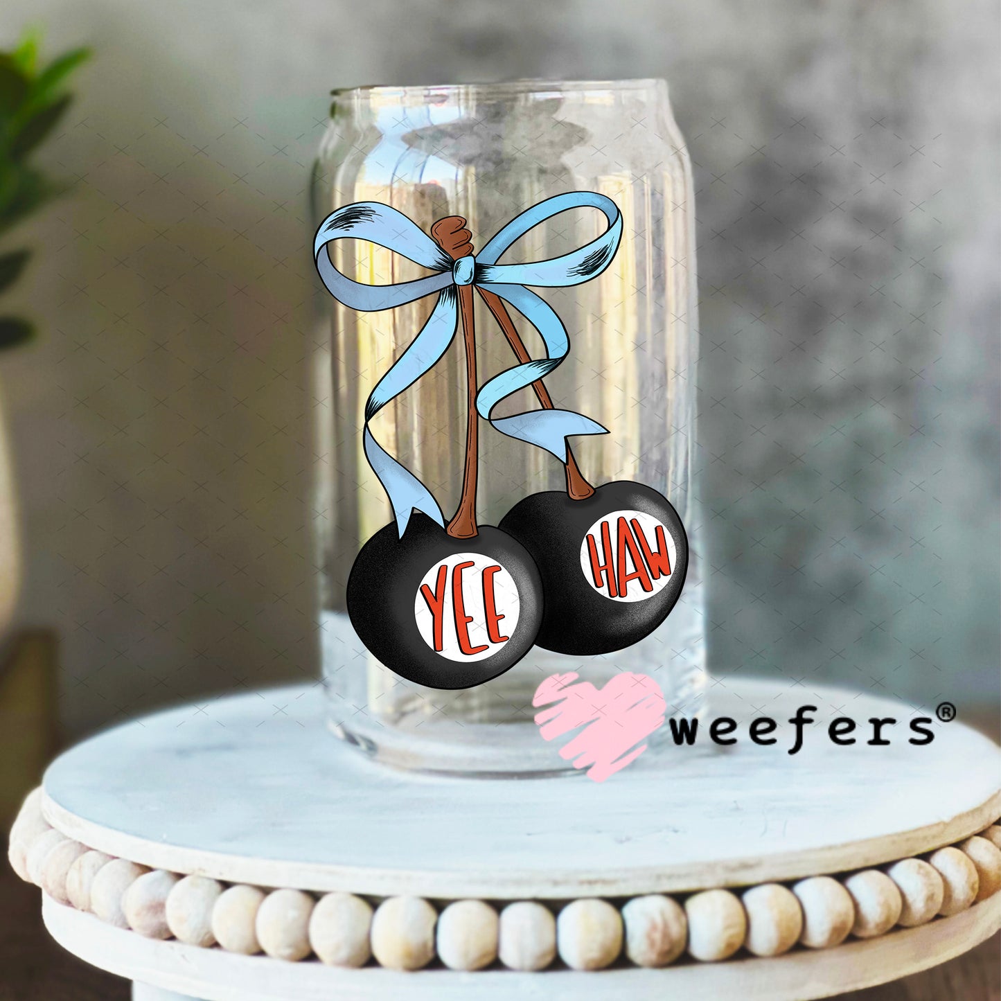 Yee Haw Cherries UV DTF Decal 16oz Libbey Glass Original Size Weefers