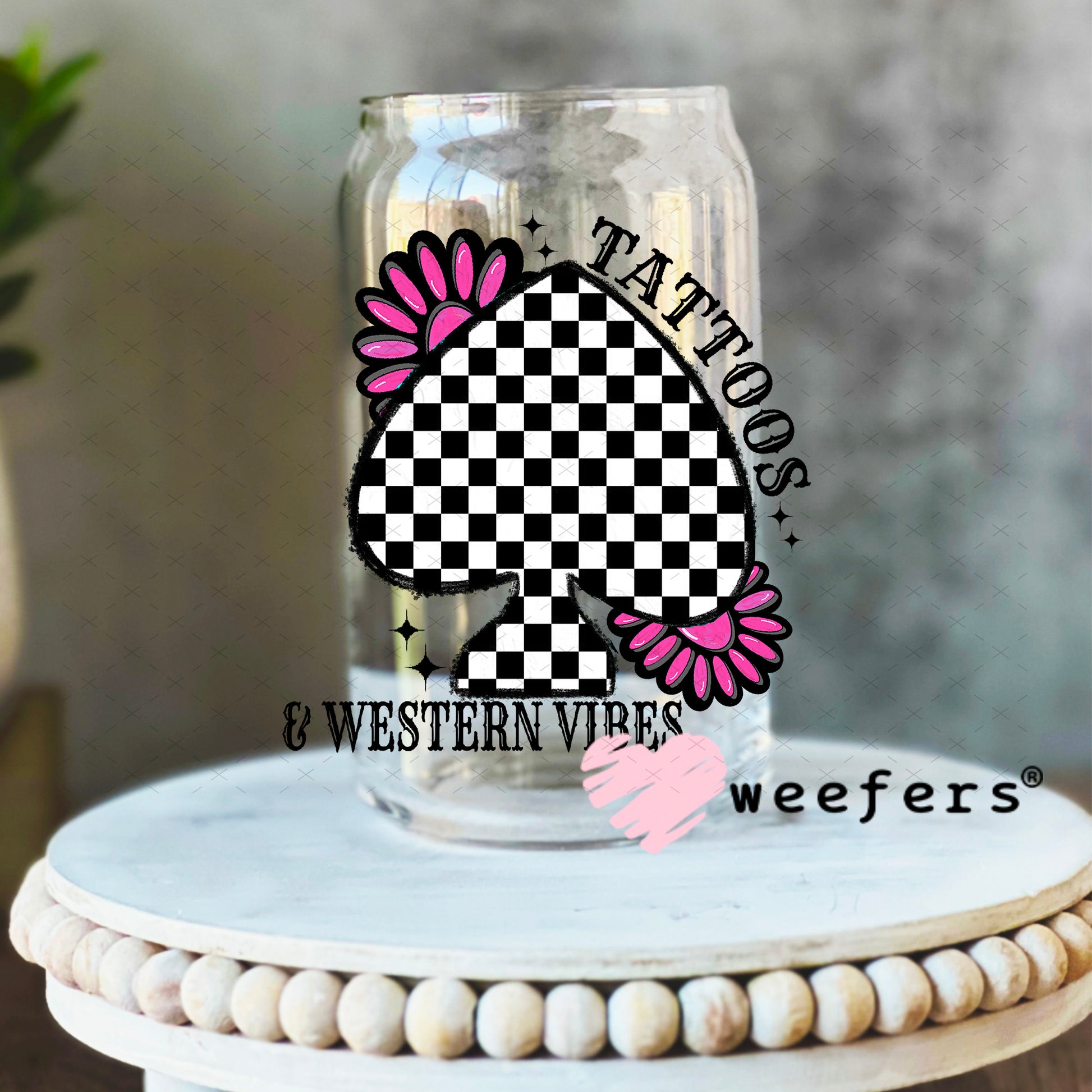 Tattoos and Western Vibes UV DTF Decal 16oz Libbey Glass Original Size Weefers