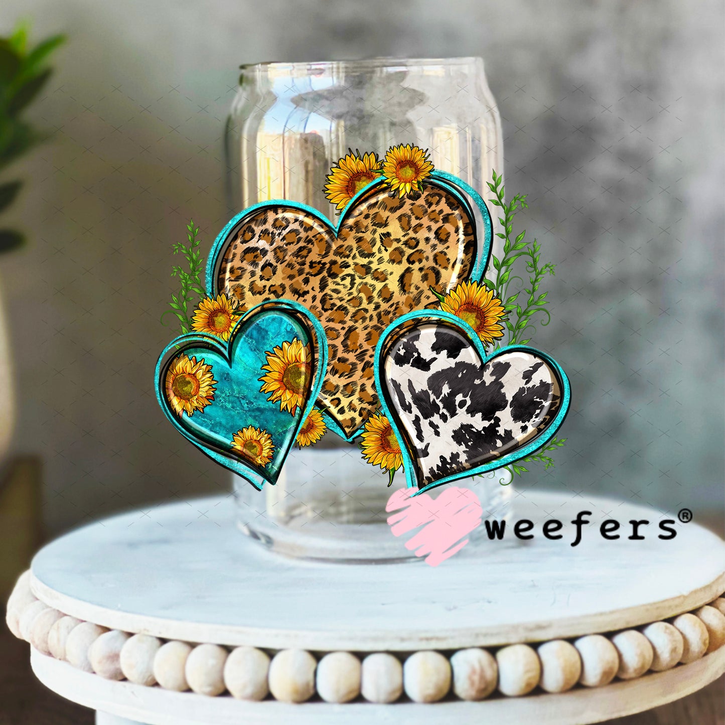 Western Hearts UV DTF Decal 16oz Libbey Glass Original Size Weefers