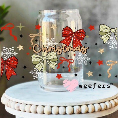 Christmas Bows UV DTF Cup Wrap 16oz Libbey Glass Original Size Weefers