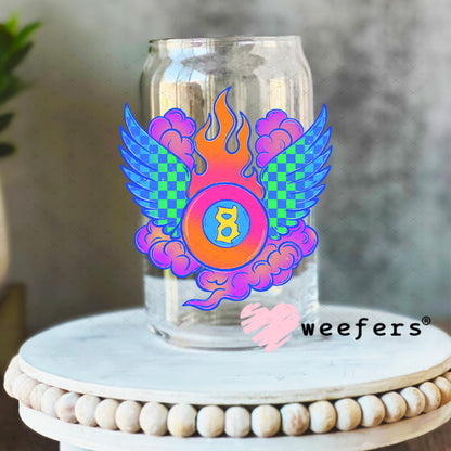Purple Teal Eightball Wings UV DTF Decal 16oz Libbey Glass Original Size Weefers