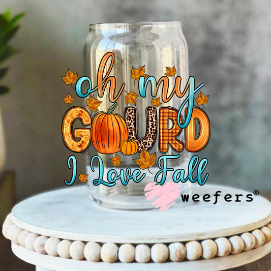 Oh My Gourd I Love Fall UV DTF Decal 16oz Libbey Glass Original Size Weefers