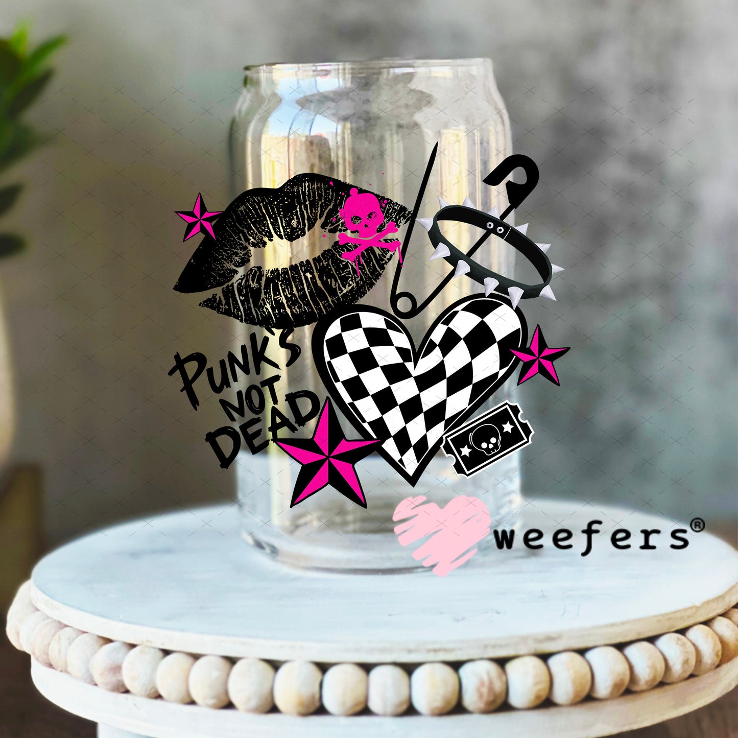 Punk is Not Dead UV DTF Decal 16oz Libbey Glass Original Size Weefers
