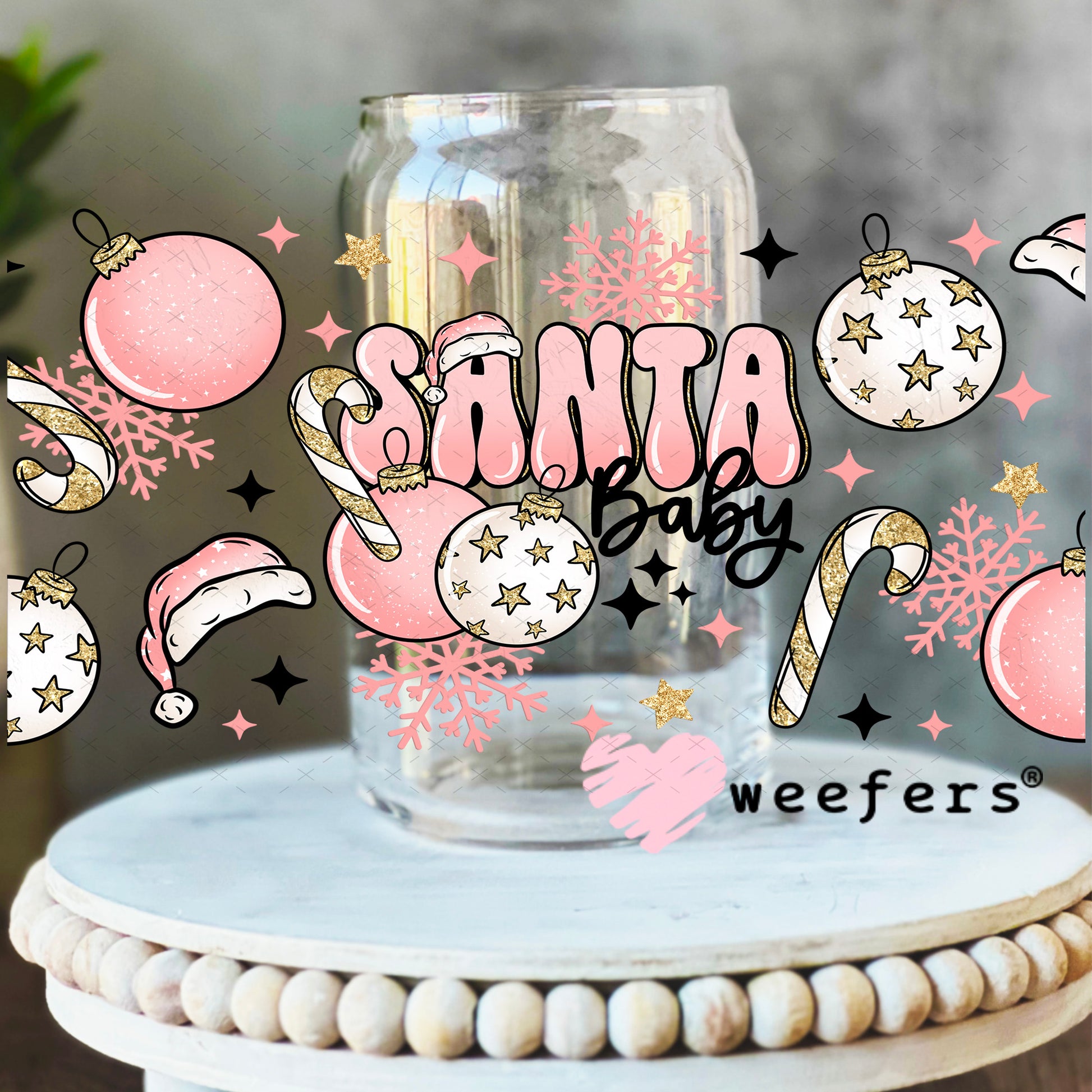 Santa Baby Christmas UV DTF Cup Wrap 16oz Libbey Glass Original Size Weefers