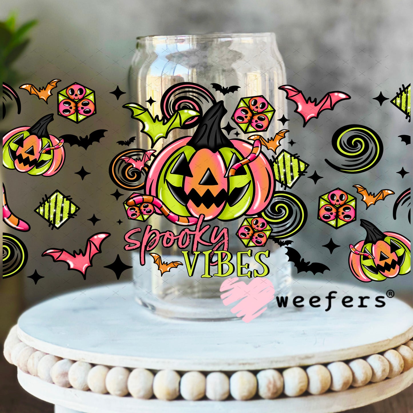 Spooky Vibes Halloween UV DTF Cup Wrap 16oz Libbey Glass Original Size Weefers