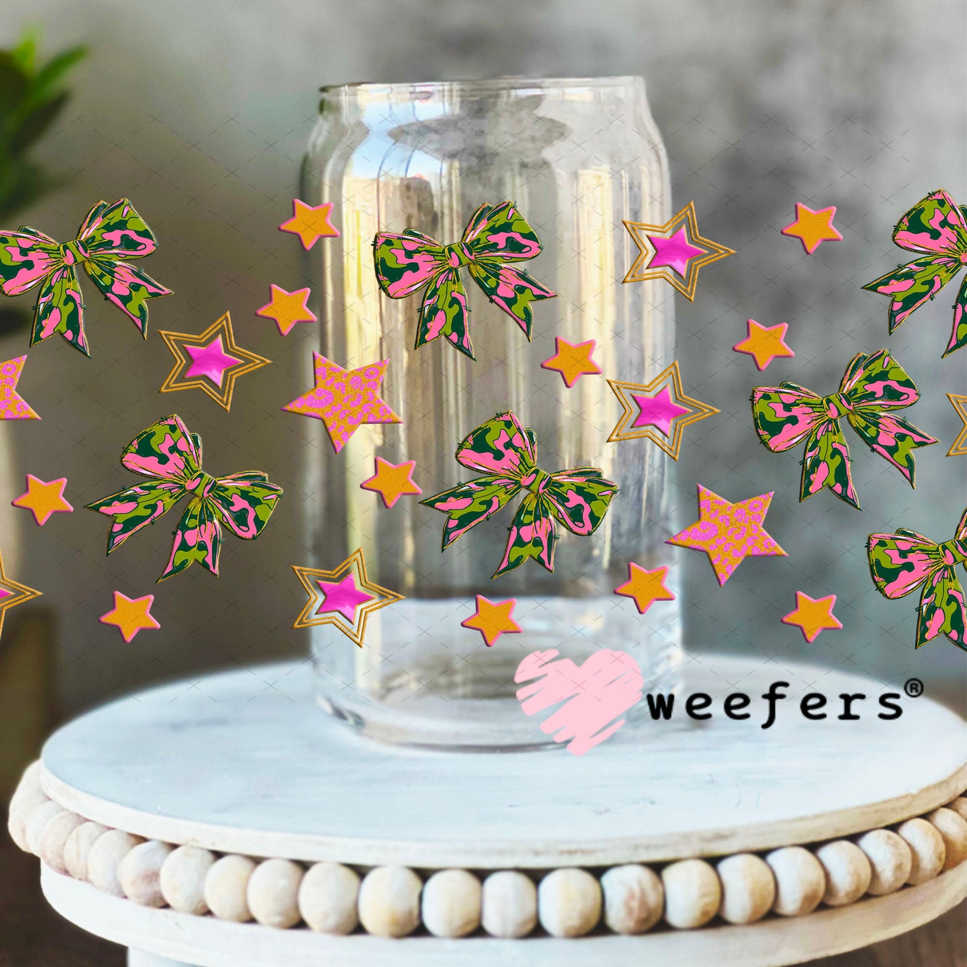 Just a Girl Who Love's Glitter and Camo Side Kick UV DTF Cup Wrap - Weefers Exclusive 16oz Libbey Glass Original Size Cup Wrap Weefers