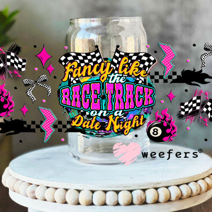 Fancy Like the Race Track on a Date Night UV DTF Cup Wrap - Weefers Exclusive 16oz Libbey Glass Original Size Cup Wrap Weefers