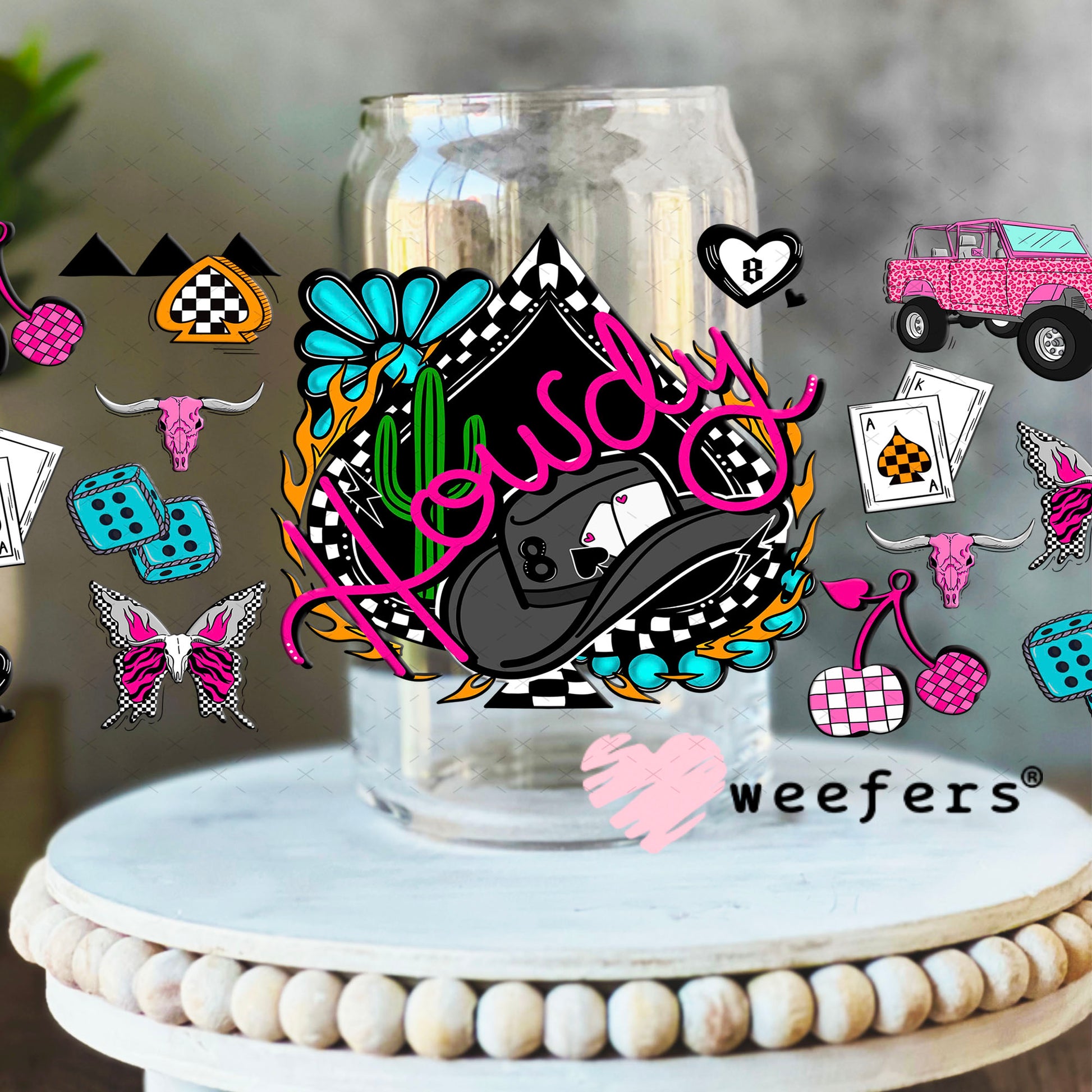 Howdy Bronco UV DTF Cup Wrap - Weefers Exclusive 16oz Libbey Glass Original Size Cup Wrap Weefers
