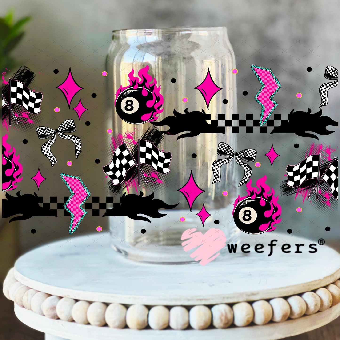 Fancy Like the Race Track on a Date Night Sidekick UV DTF Cup Wrap - Weefers Exclusive 16oz Libbey Glass Original Size Weefers