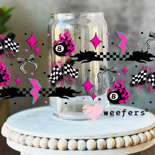Fancy Like the Race Track on a Date Night Sidekick UV DTF Cup Wrap - Weefers Exclusive 16oz Libbey Glass Original Size Cup Wrap Weefers