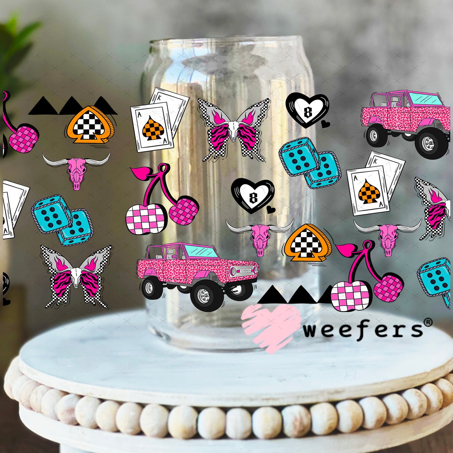 Howdy Bronco Sidekick UV DTF Cup Wrap - Weefers Exclusive 16oz Libbey Glass Original Size Weefers