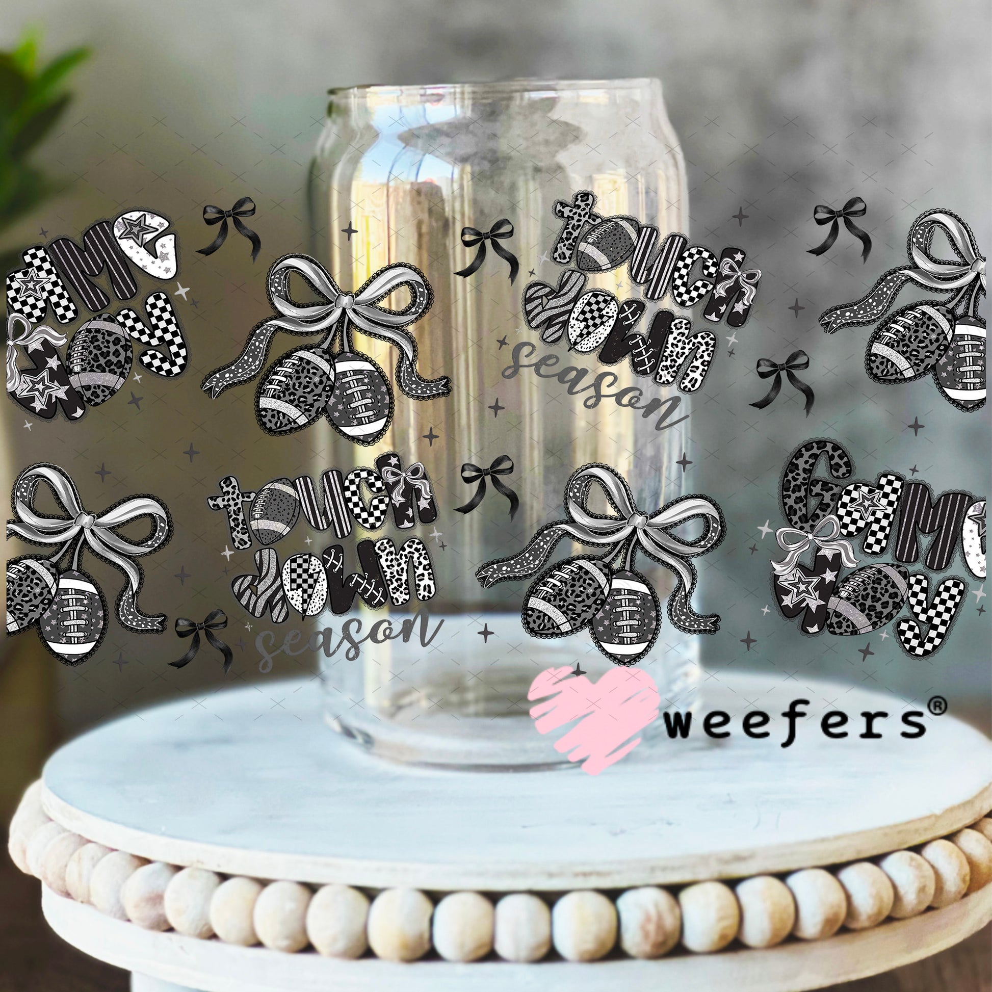 Game Day Black Lace UV DTF Cup Wrap - Weefers Exclusive 16oz Libbey Glass Original Size Weefers