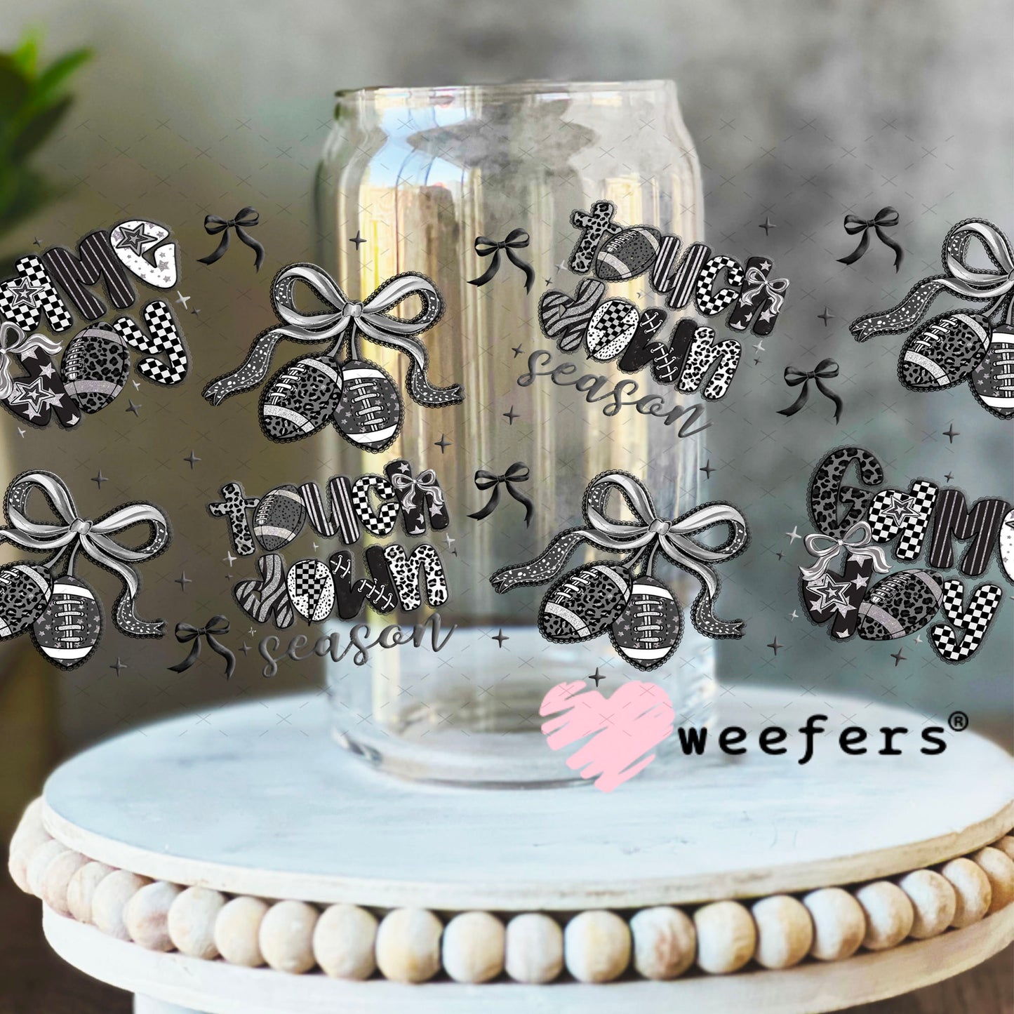 Game Day Black Lace UV DTF Cup Wrap - Weefers Exclusive 16oz Libbey Glass Original Size Cup Wrap Weefers