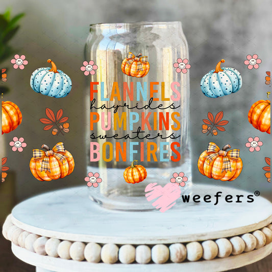 Flannels Pumpkins Bonfires UV DTF Cup Wrap 16oz Libbey Glass Original Size Weefers