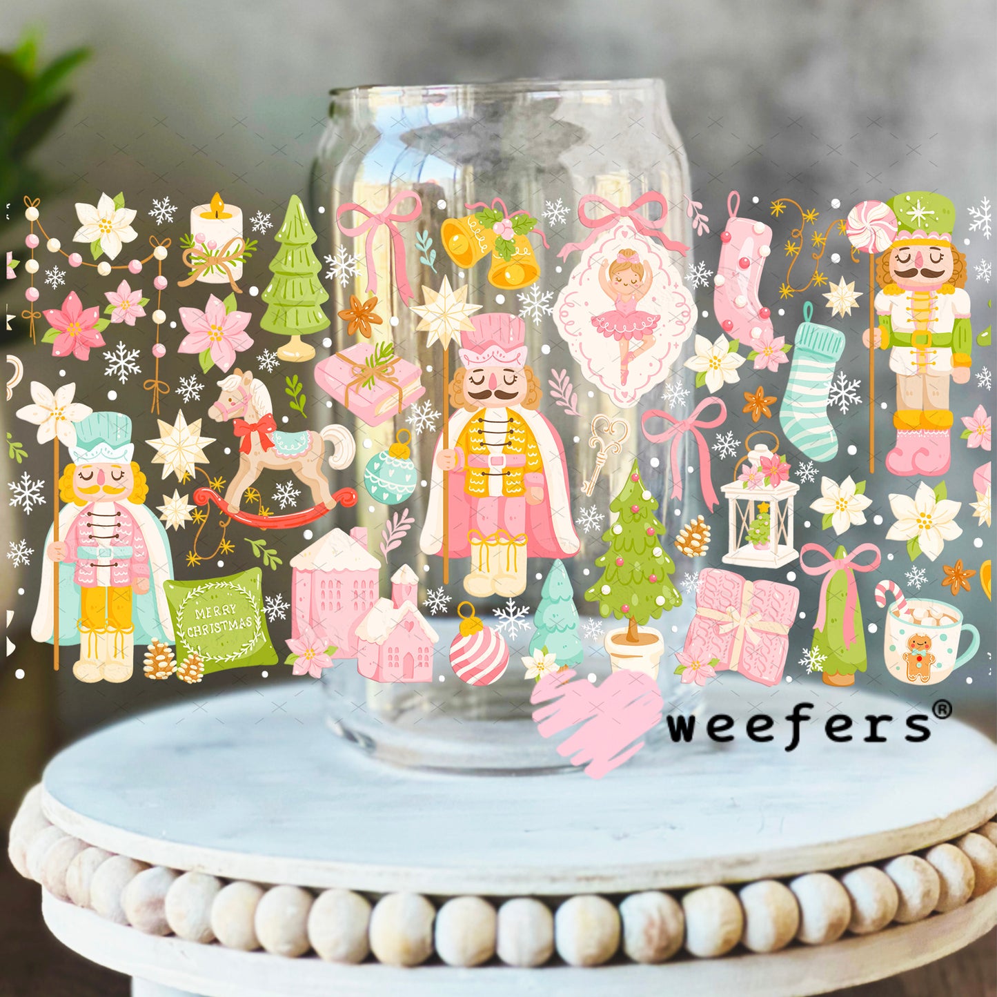Pastel Christmas Nutcrackers UV DTF Cup Wrap 16oz Libbey Glass Original Size Weefers