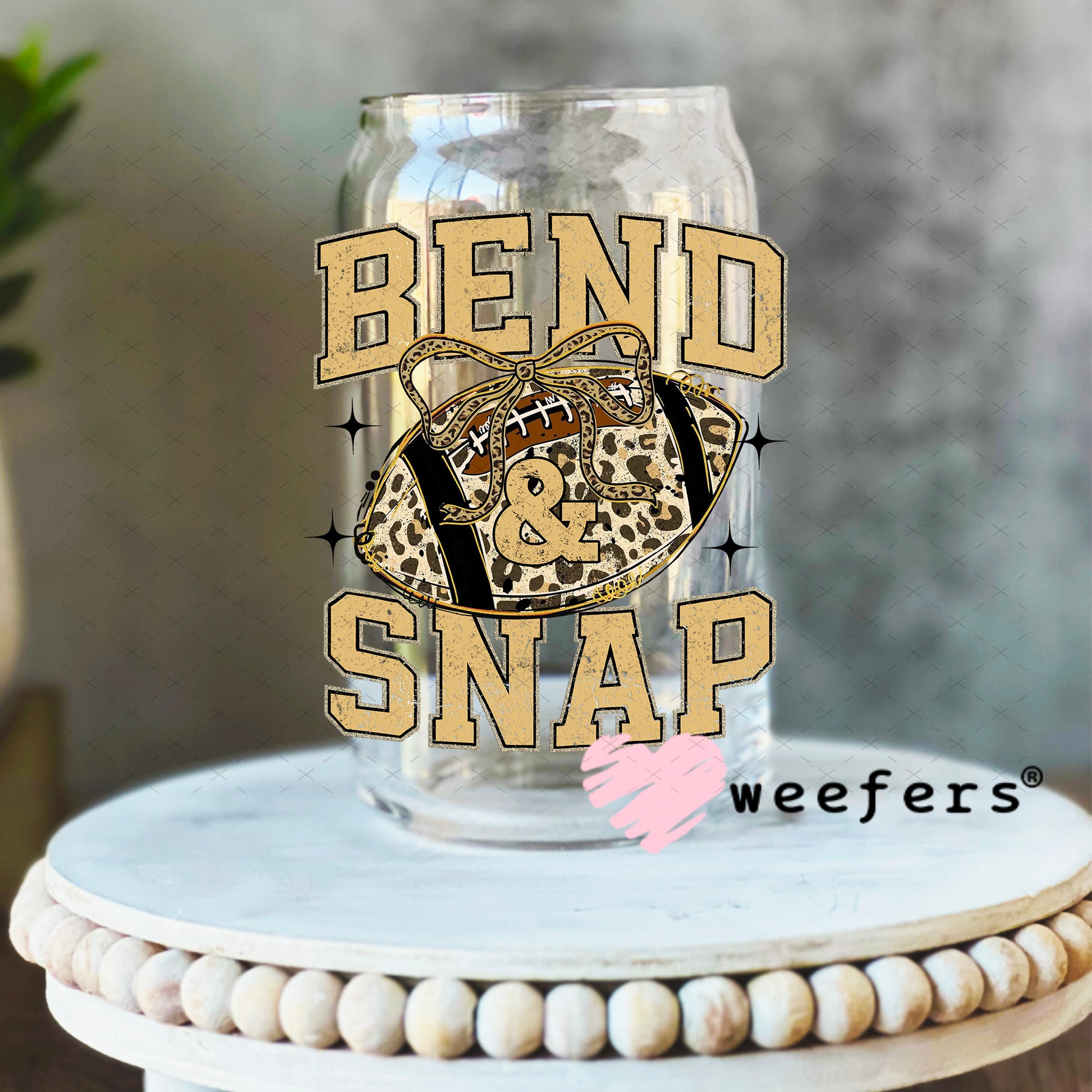 Bend and Snap Football UV DTF Decal 16oz Libbey Glass Original Size Weefers