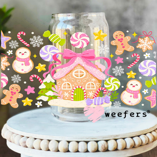 Pastel Gingerbread Christmas UV DTF Cup Wrap 16oz Libbey Glass Original Size Weefers